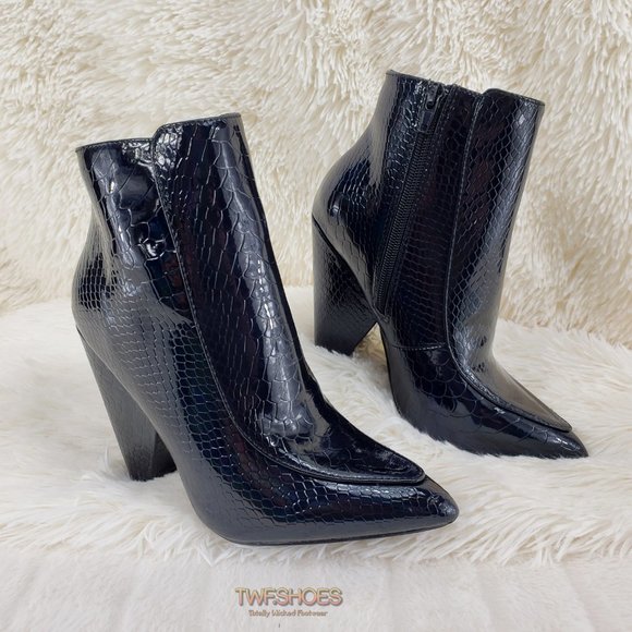Vibes Black Hologram Modern 4" Cone Heel Ankle boots Restocked - Picture 4 of 16